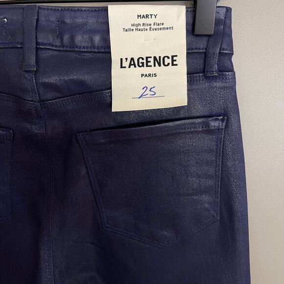 NWT L'Agence Marty Coated Flare Jeans Midnight Navy Blue High Waisted Chic Sexy - Picture 12 of 13